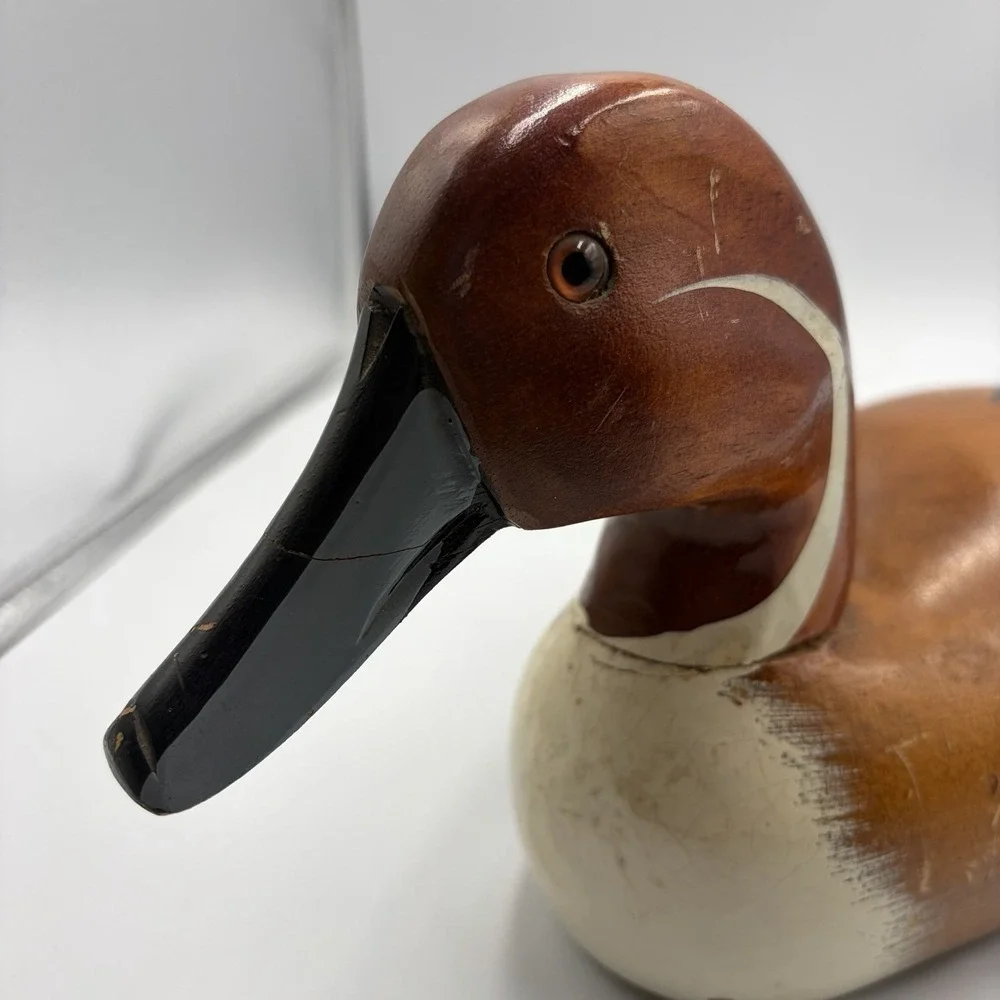 Wooden Hand Painted Decoy Duck Vintage Decor Mid Century Pintail